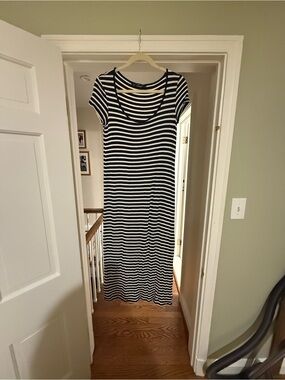 Mango Black and White Striped Scoop-Neck Maxi Dress